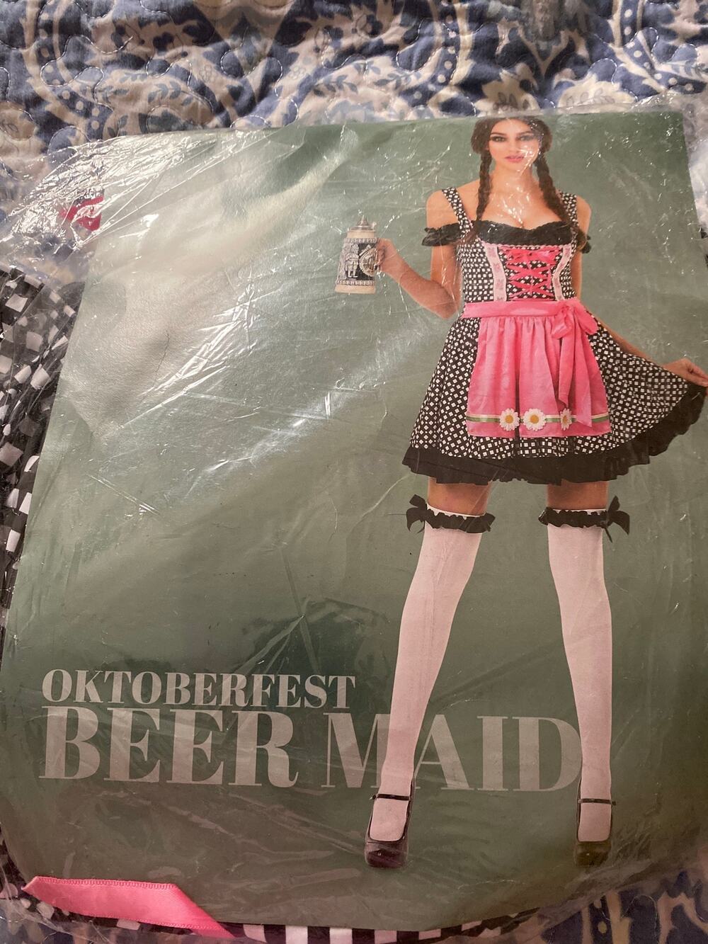 Hauntlook Beer Maid Costume Adult Large Pink Gingham Oktoberfest Dirndl Dress